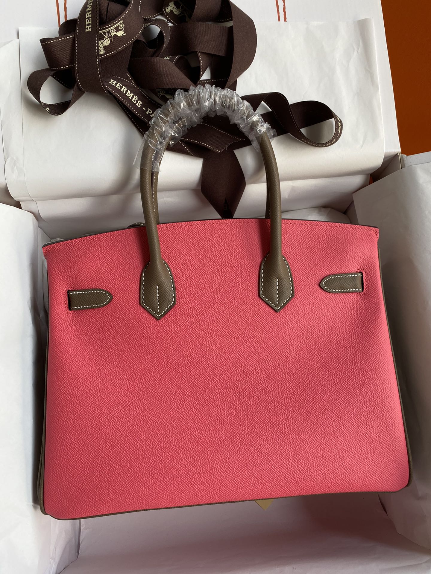 Hermes Birkin 30CM Epsom Leather Handbag Pink Grey